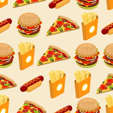 Fast food dikişsiz desen. Sosisli geçmişi. Sulu büyük hambur