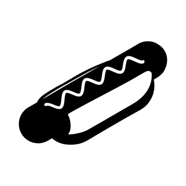 Hot dog silhouette. Fast food in flat style icon. Bun and sausag
