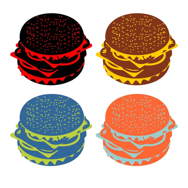 Señal plana de hamburguesa. Icono de Burger silueta. Carácter colorido — Vector de stock