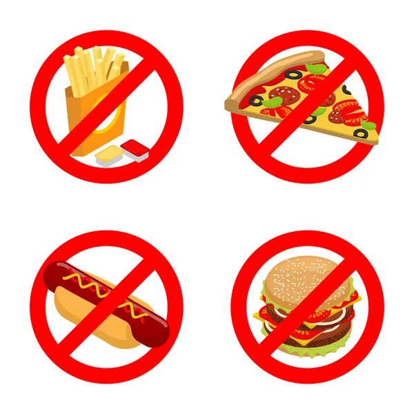 Detén la comida rápida. Signo de dieta. Prohibir la comida no saludable. Está prohibido. — Archivo Imágenes Vectoriales