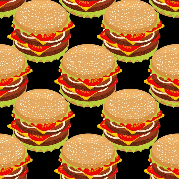 Hamburger seamless pattern. Sandwich of  patties and cut roll. f — Stock Vector