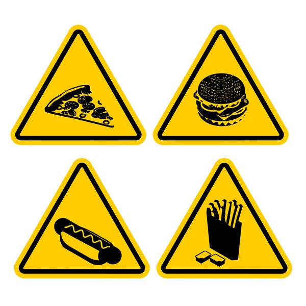 ファーストフードの警告標識を設定します。多くのfaを含む危険な食品 — ストックベクタ
