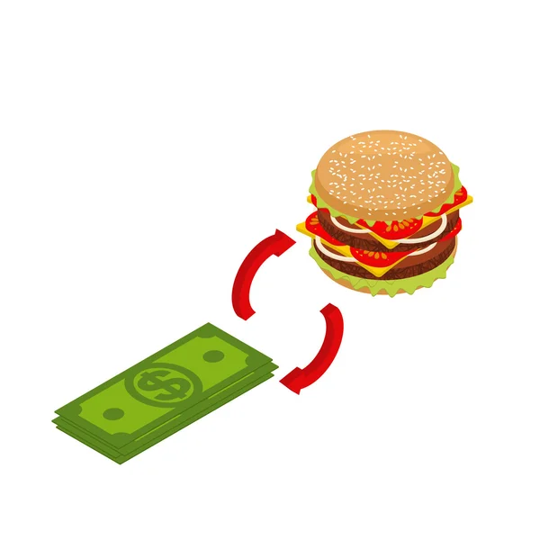 Buying hamburger isometrics. Sale of fast food. exchange sign. M — Wektor stockowy