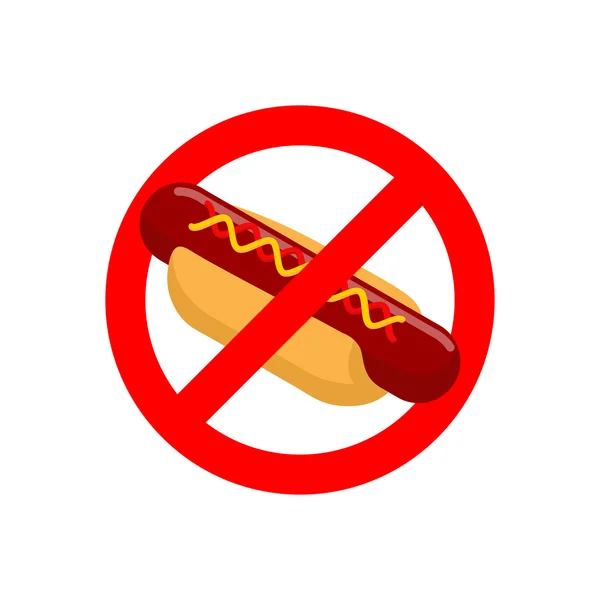 Interdire les hot-dogs. Arrêtez la restauration rapide. Saucisse et pain savoureux. Emblème à nouveau — Image vectorielle