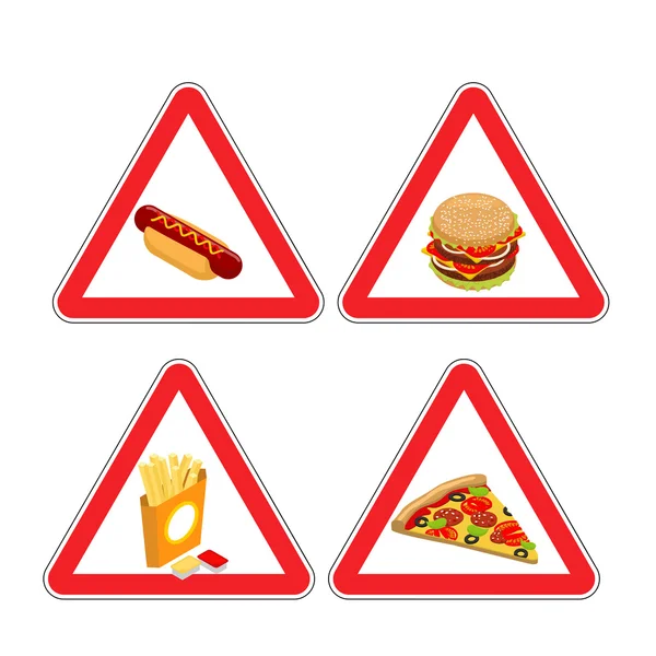 Signes avant-coureurs de restauration rapide. Dangers hamburger signe rouge . — Image vectorielle