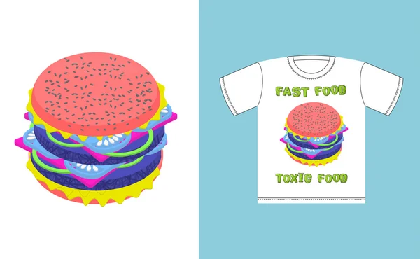 Fast food - comida tóxica. Hambúrguer em cores ácidas. Ilustração a — Vetor de Stock