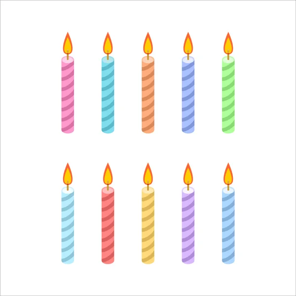 Gyertyák születésnapi torta izometrikus stílusban. Ünnepi kiegészítők — Stock Vector