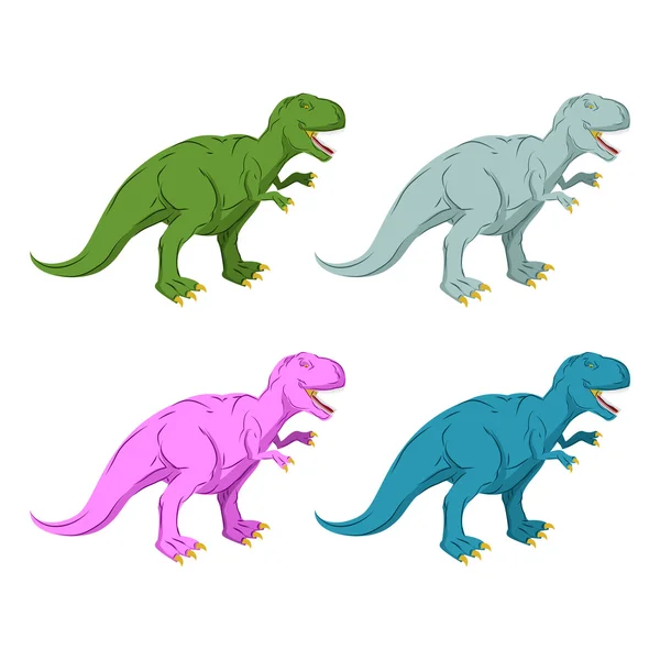 Set multicolore di dinosauri. Tyrannosaurus rex rosa. Preistoide blu — Vettoriale Stock
