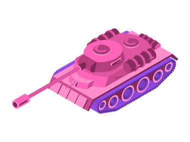 Toy Pink Tank Isometric on white background. Military machine cl clipart