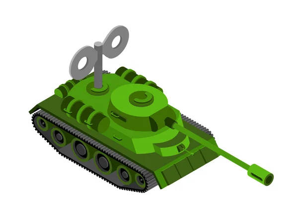Tanque de juguete isométrico sobre fondo blanco. Máquina militar clockwo — Vector de stock