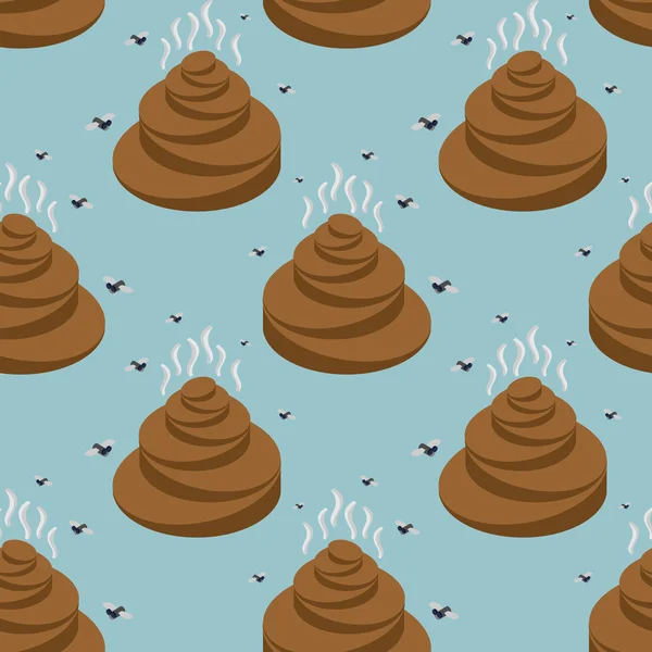 Shit isometric seamless pattern. Turd and fly texture. Stools or — Stockvector