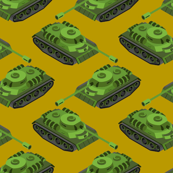 Tank Isometric seamless pattern. Army machinery texture. Armored