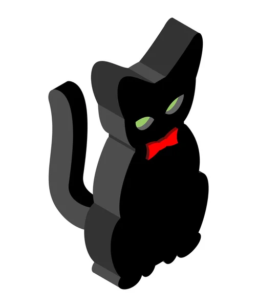 Black Cat isometrics. Pet met rode strik. Dier voor heksen. — Stockvector