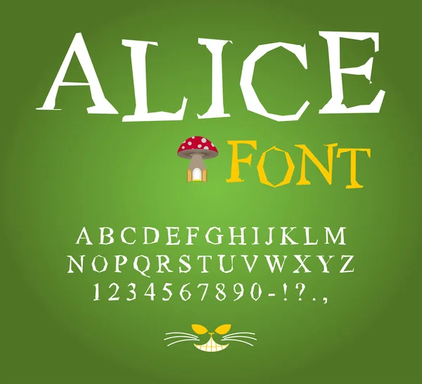 Шрифт "Алиса в стране чудес". Фея ABC. сумасшедший алфавит Чешир Кэт . — стоковый вектор