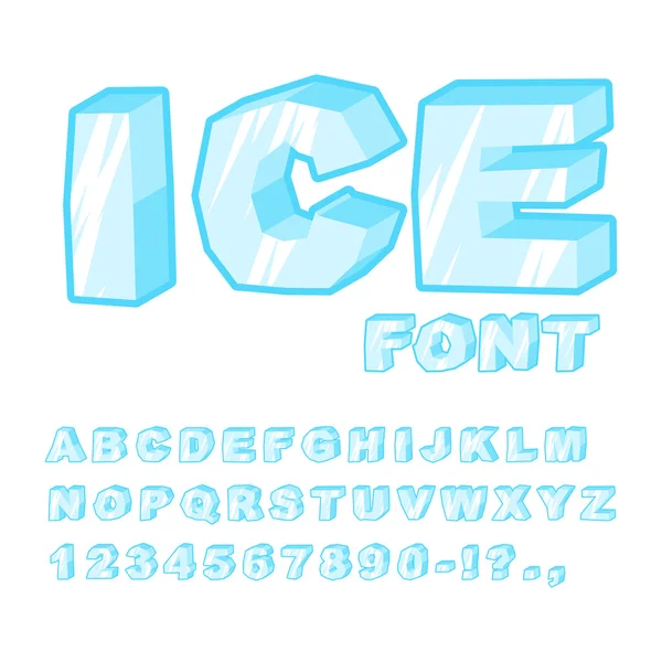 Ice lettertype. Koude letters. Transparant blauw alfabet. Frosty alfab — Stockvector