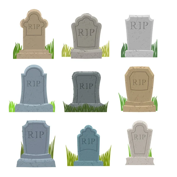 Gravestones prontos. Old Tomb Collection. Antigo RIP. Túmulo em whit —  Vetores de Stock