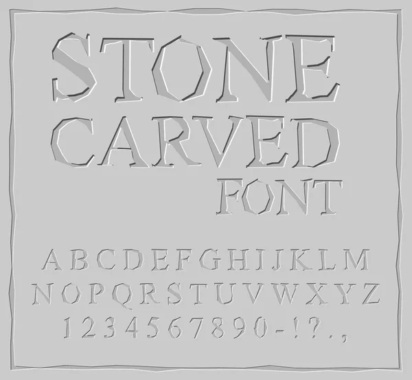 Stone Carved font. Alphabet on rock plate. Chips and scratches. — Stock Vector