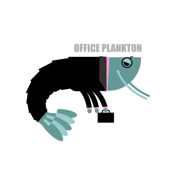 Office plankton. Shrimp in business suit and briefcase. Marine a — Stock Vector