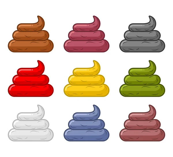 Set turd. Collection of various shit. Multi-colored piece of poo — Stock Vector