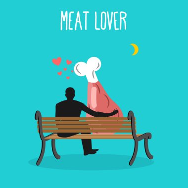 Meat lovers. Ham and people are looking at moon. Date night. Man clipart