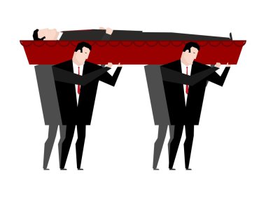Cenaze. Adamlar ölü lerle birlikte tabut taşırlar. Corp ile kırmızı ahşap tabut