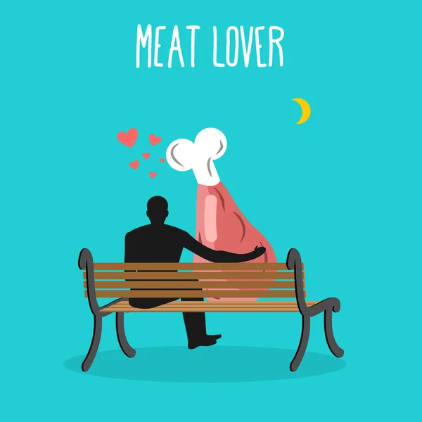 Amantes de la carne. Jamón y la gente está mirando a la luna. Noche de citas. Hombre. — Vector de stock