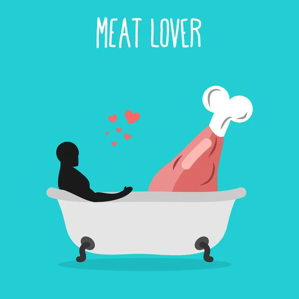 Vleesliefhebbers. Liefde voor ham. Varkensvlees en man in bad. Man en Gammon — Stockvector