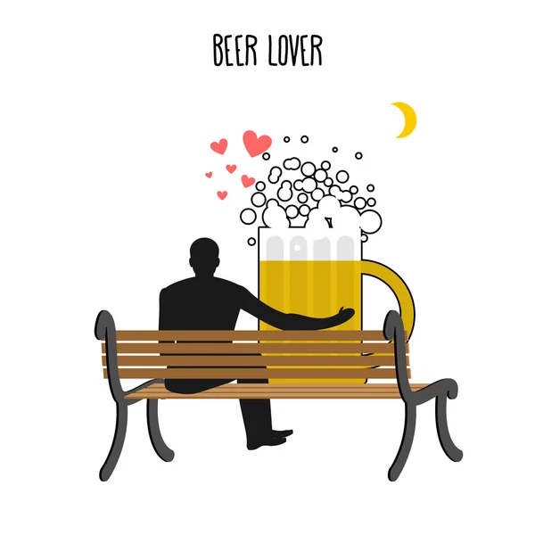 Bier liefhebber. Bierpul en kijk naar mensen op de maan. Datum nacht. Minnaar — Stockvector