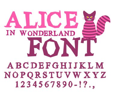 Alice Harikalar Diyarında yazı tipi. Peri Abc. deli alfabe Cheshire Cat.