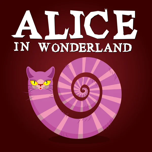 Название "Алиса в стране чудес". Чеширский кот. Фантастическое животное. Фабул — стоковый вектор