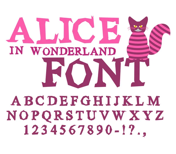 Шрифт "Алиса в стране чудес". Фея ABC. сумасшедший алфавит Чешир Кэт . — стоковый вектор