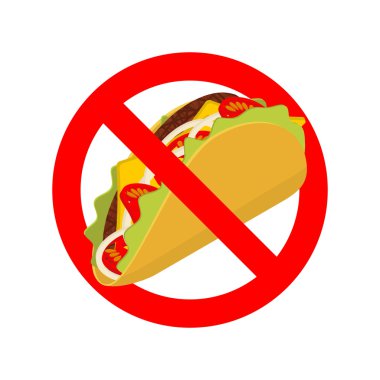 Ban taco. Yasak akut Meksika yemeği. Üzeri çizilen fast food. 