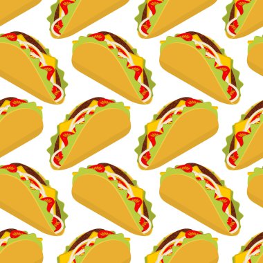 Taco dikişsiz desen. Geleneksel Meksika yemekleri arka planı. Mısır