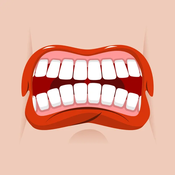 Angry mouth. aggressive emotion. Straseni grin. White teeth and — Stock Vector