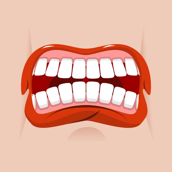 Boca enojada. emoción agresiva. Straseni sonríe. Dientes blancos y — Vector de stock