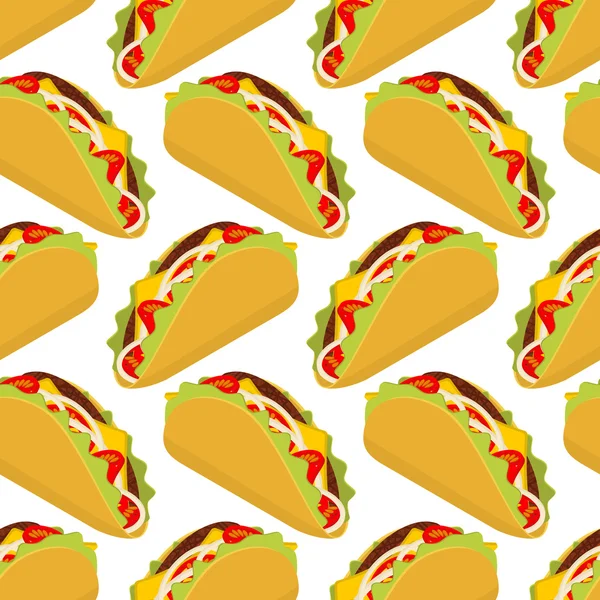 Taco dikişsiz desen. Geleneksel Meksika yemekleri arka planı. Mısır — Stok Vektör