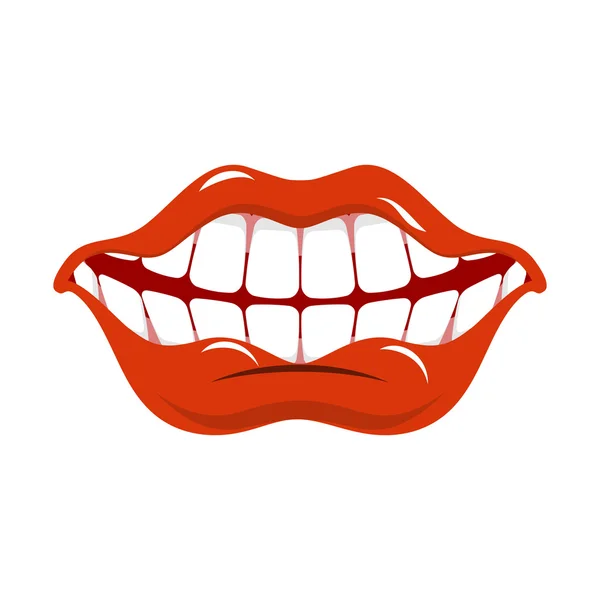 Χαρούμενο χαμόγελο. Κόκκινα χείλη και λευκά δόντια. Ανοιχτό στόμα — Διανυσματικό Αρχείο