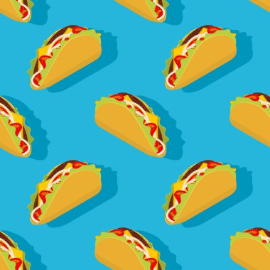 Taco dikişsiz desen. Geleneksel Meksika yemekleri arka planı. Mısır