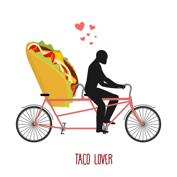 Lover Taco. Mexikansk mat på cykel. Älskare av cykling. Man roll — Stock vektor