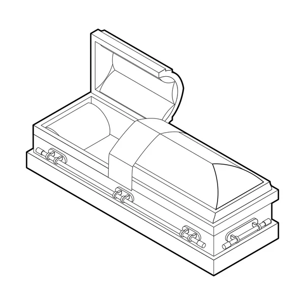 Ataúd abierto en estilo lineal. ataúd de madera para entierro. Rojo escucha — Vector de stock