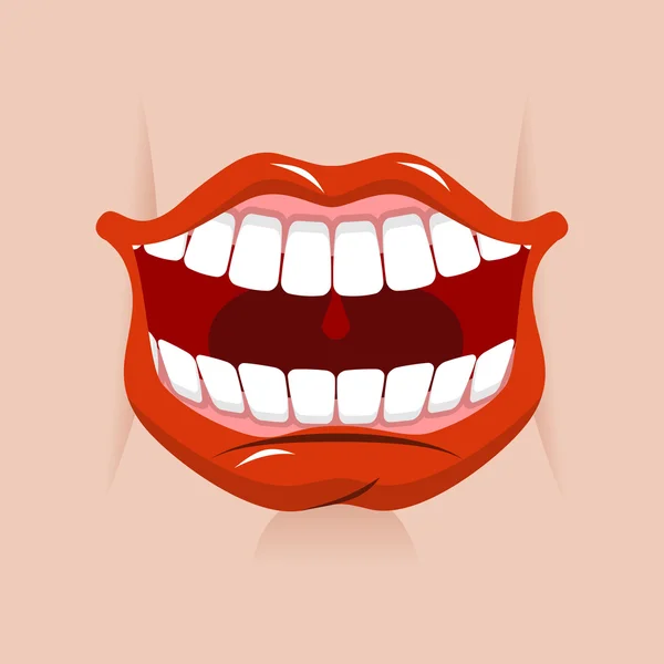 Cheerful smile. Red lips and white teeth. Open mouth on his face — Stock Vector