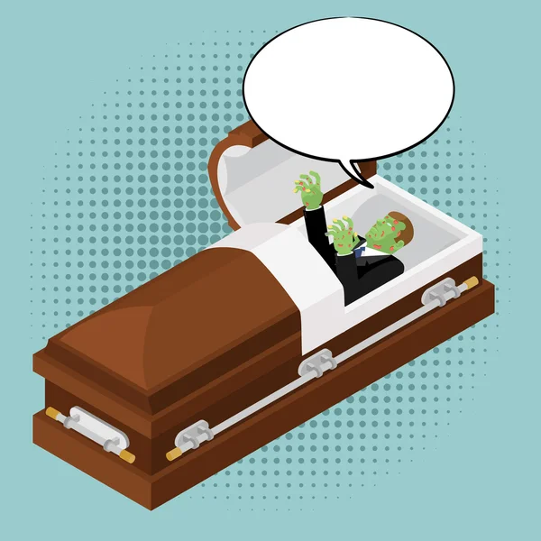 Zombies in coffin in pop art style. Green dead man in wooden she — 스톡 벡터