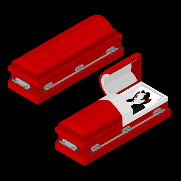 棺材里有德古拉吸血鬼计数在一个开放的灵子。古尔在卡斯 — 图库矢量图片