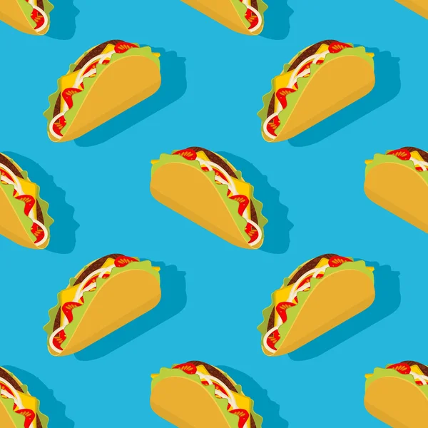 Taco dikişsiz desen. Geleneksel Meksika yemekleri arka planı. Mısır — Stok Vektör