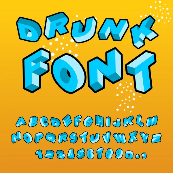 Drunk font. Different letters slope. Crazy ABC. curves alphabet — Stock Vector