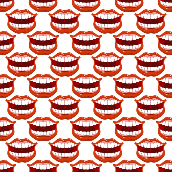 Cheerful smile lip seamless pattern. Red lips and white teeth te