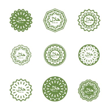 Helal işareti. Müslüman geleneksel gıda logosu. Görgü Arapça yemek.