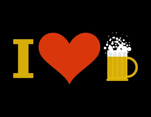 Uwielbiam piwo. Znak serca i kubek napoju alkoholowego z fo — Wektor stockowy