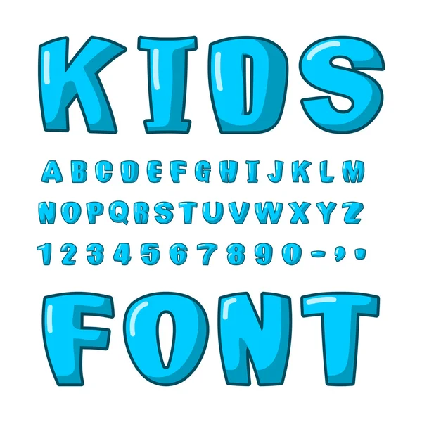 Kids font. Voluminous blue letters. ABC for kids. Cute lettring. — Stock Vector