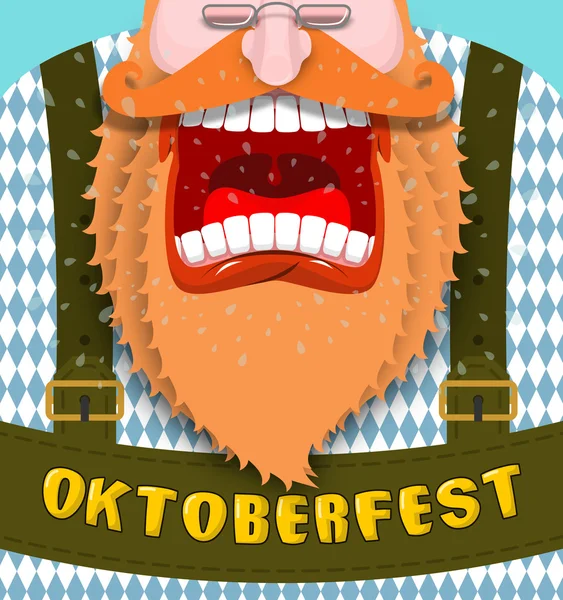 Shout Poster for Oktoberfest. Angry and aggressive man shouts. R — Stock Vector